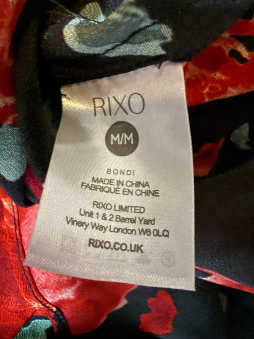 RIXO Bondi Silk Midi Dress Black Red Rose Floral Cottagecore Romantic Date M - Picture 7 of 9